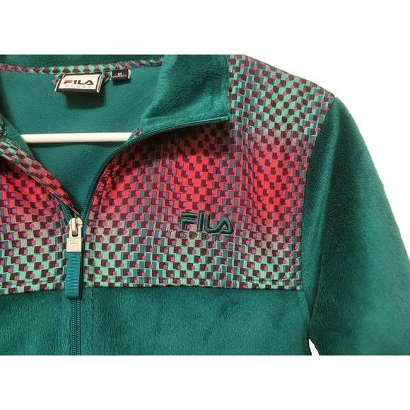 Fila Sport Green Fleece Jacket Womens Size M Full Zip Ombre Colorblock Geometric - Picture 4 of 7